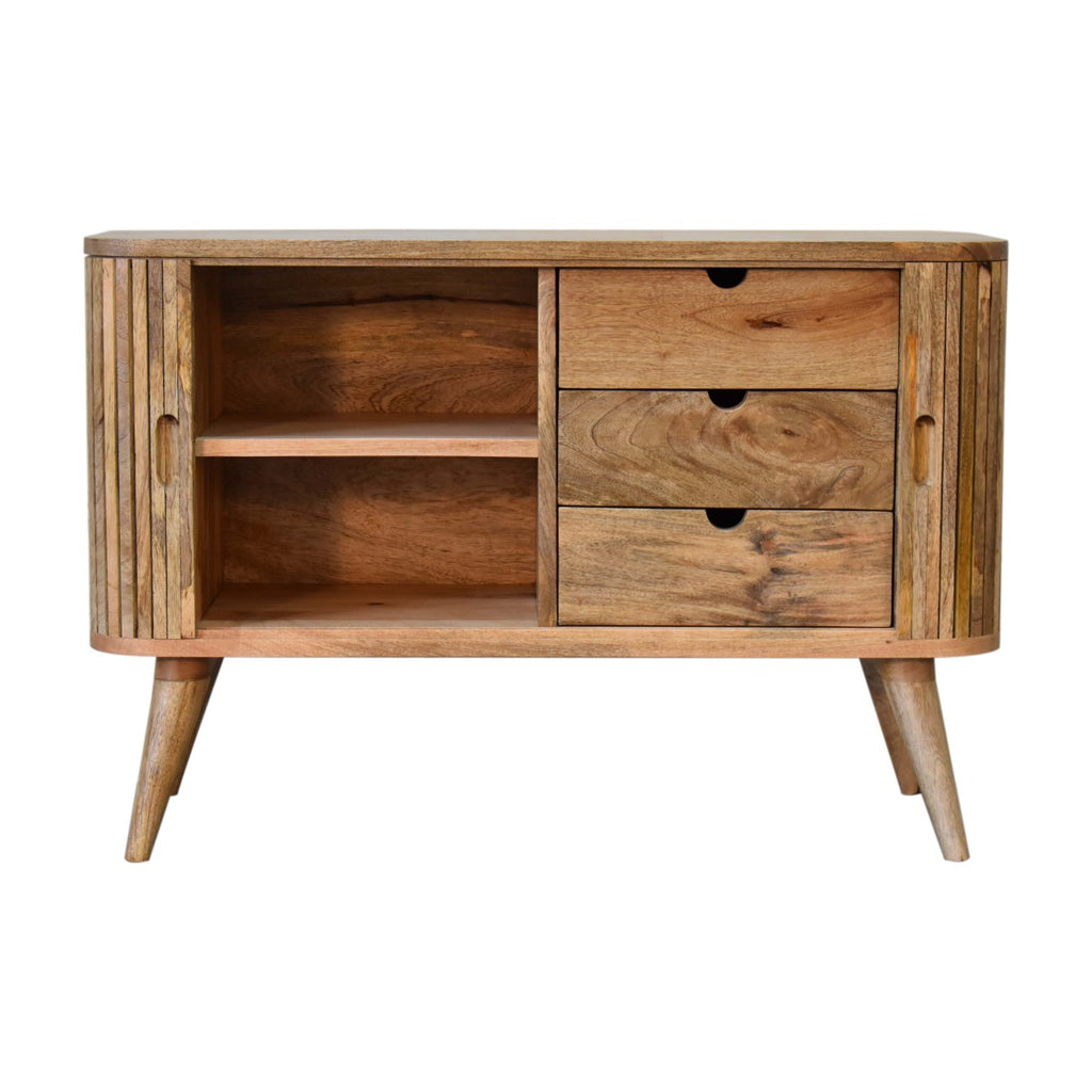 Solid wood sideboard with three drawers and two doors. handmade mango wood storage