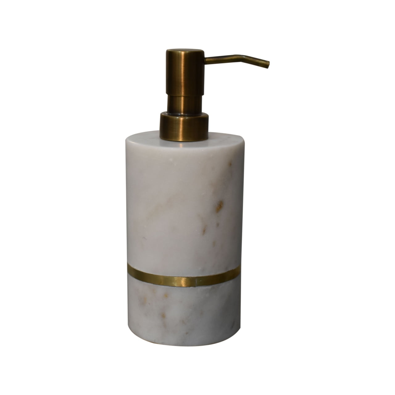 This 5-piece round bathroom set is made from white marble adorned with a brass band.