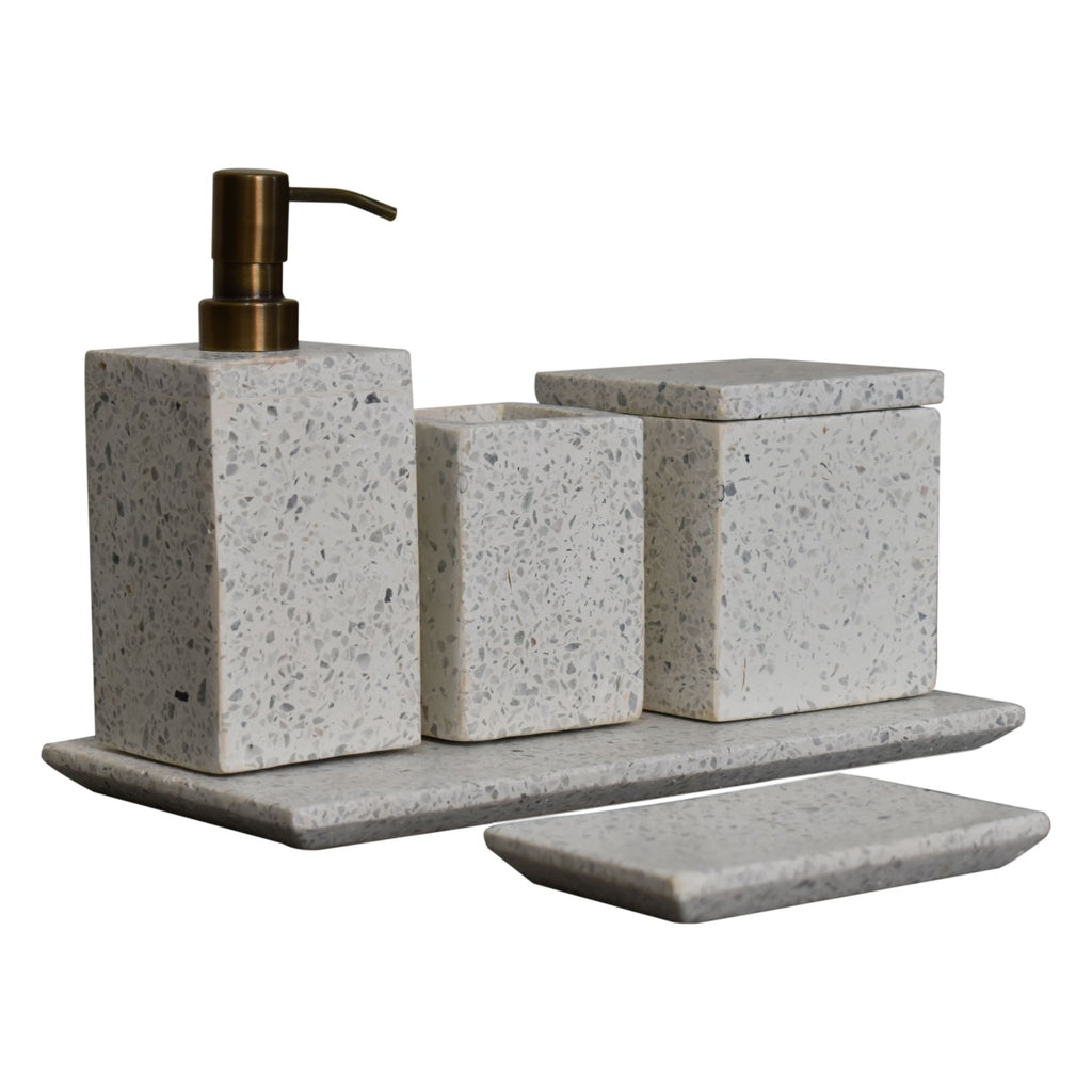 5-piece bathroom set made of square polished white marble