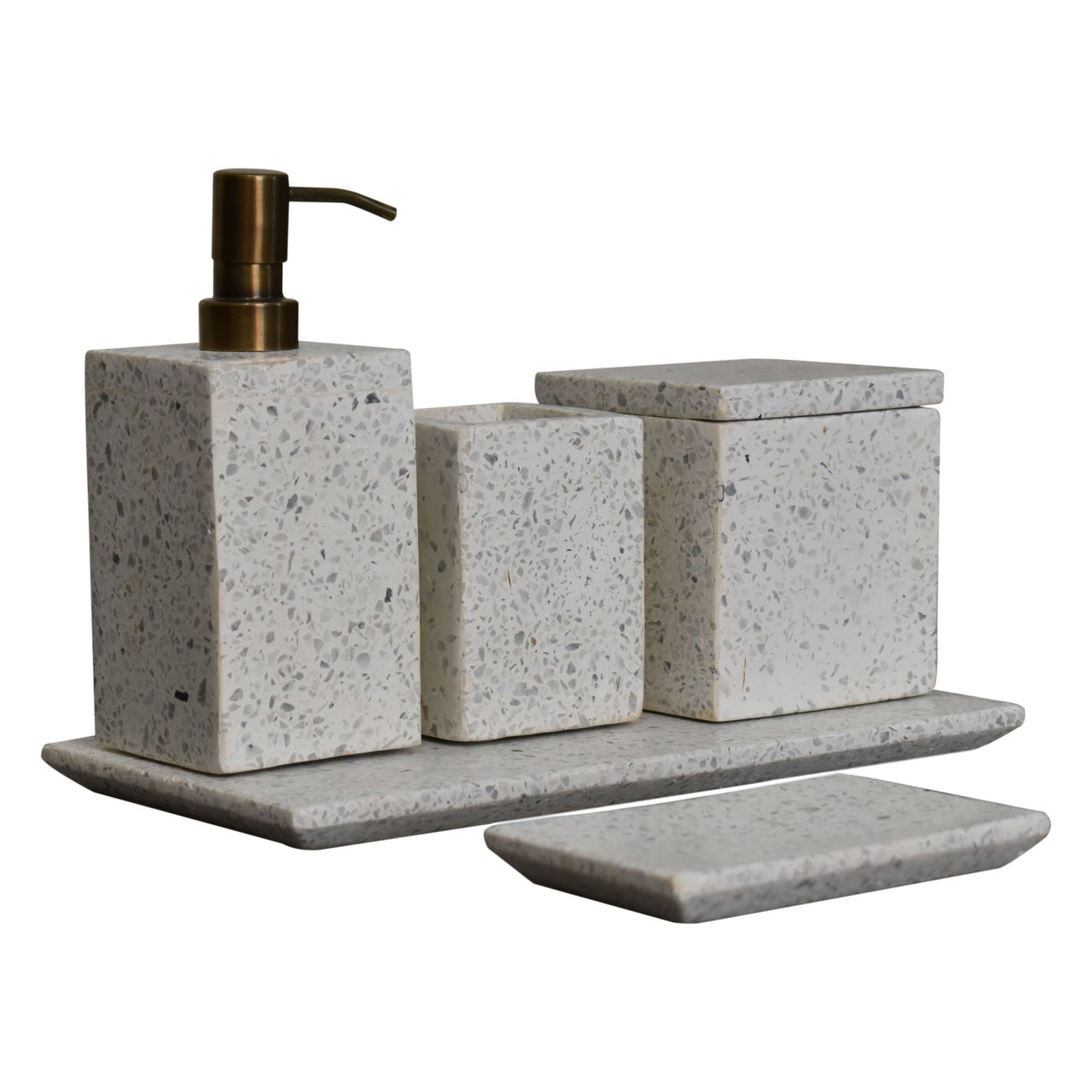5-piece bathroom set made of square polished white marble