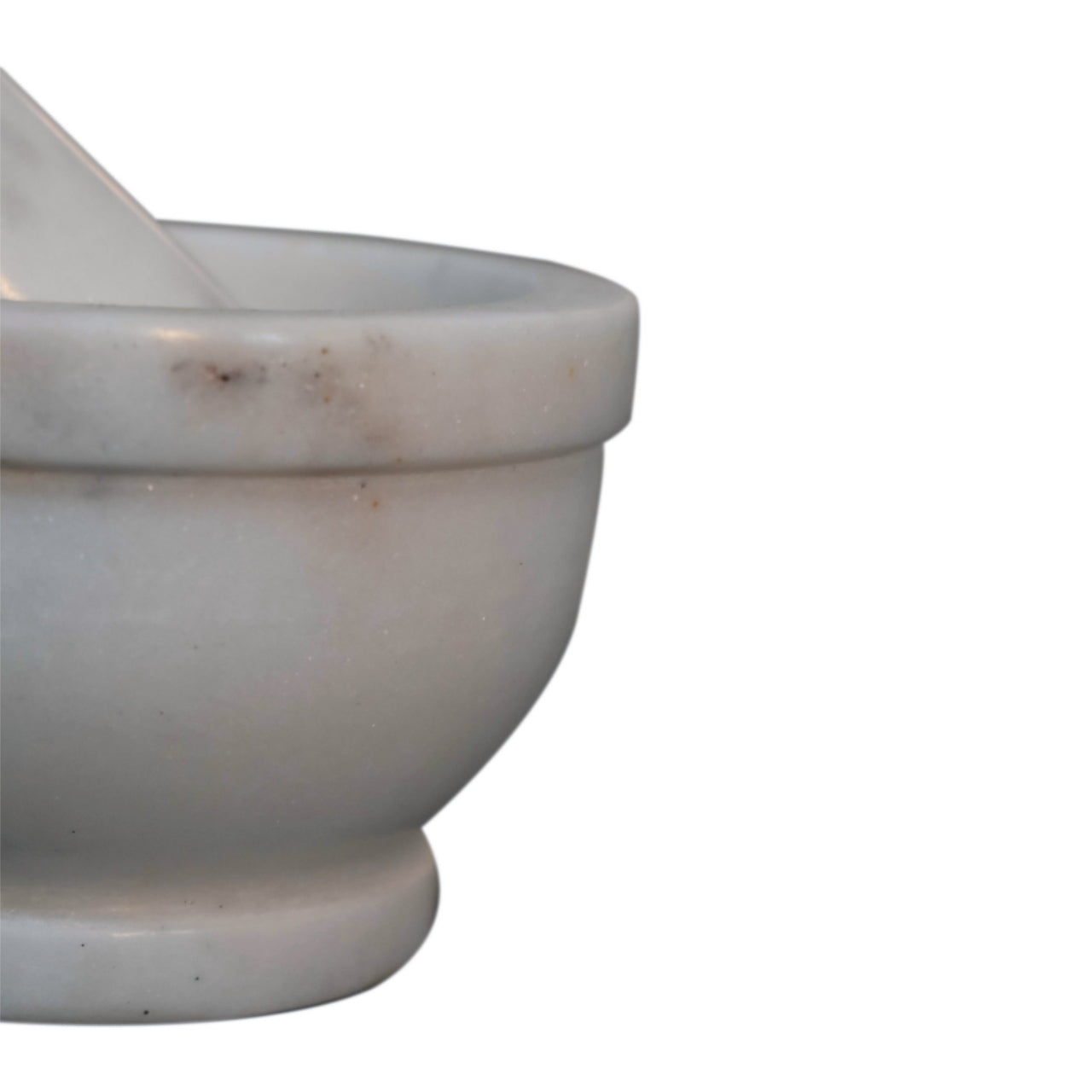 mortar and pestle, meticulously handcrafted from natural white marble and paired with a smooth wooden-accent handle