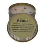100% hand-poured soya blended wax and embedded with semi-precious stones for a cleaner
