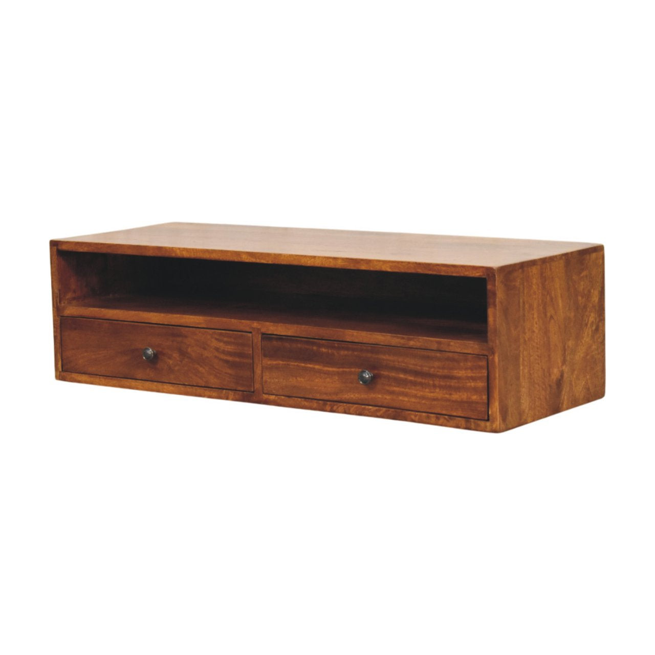 Wall Mounted Media Unit - Lunar 2 Drawer Chestnut