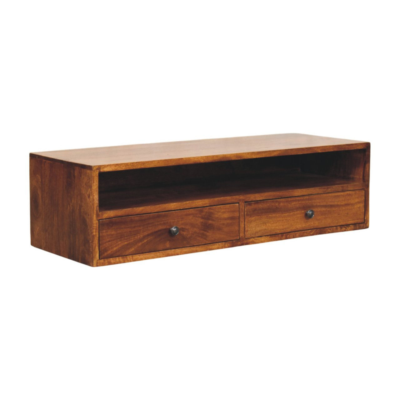 Wall Mounted Media Unit - Lunar 2 Drawer Chestnut