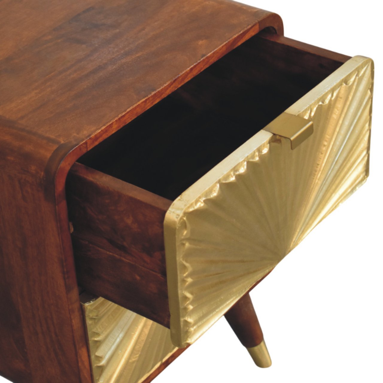 2 Drawer Chestnut Bedside Avora Brass Embossed