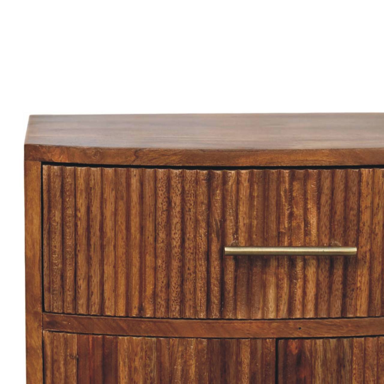 Bedside with Drawer - Solid Wood Curved Ribbed