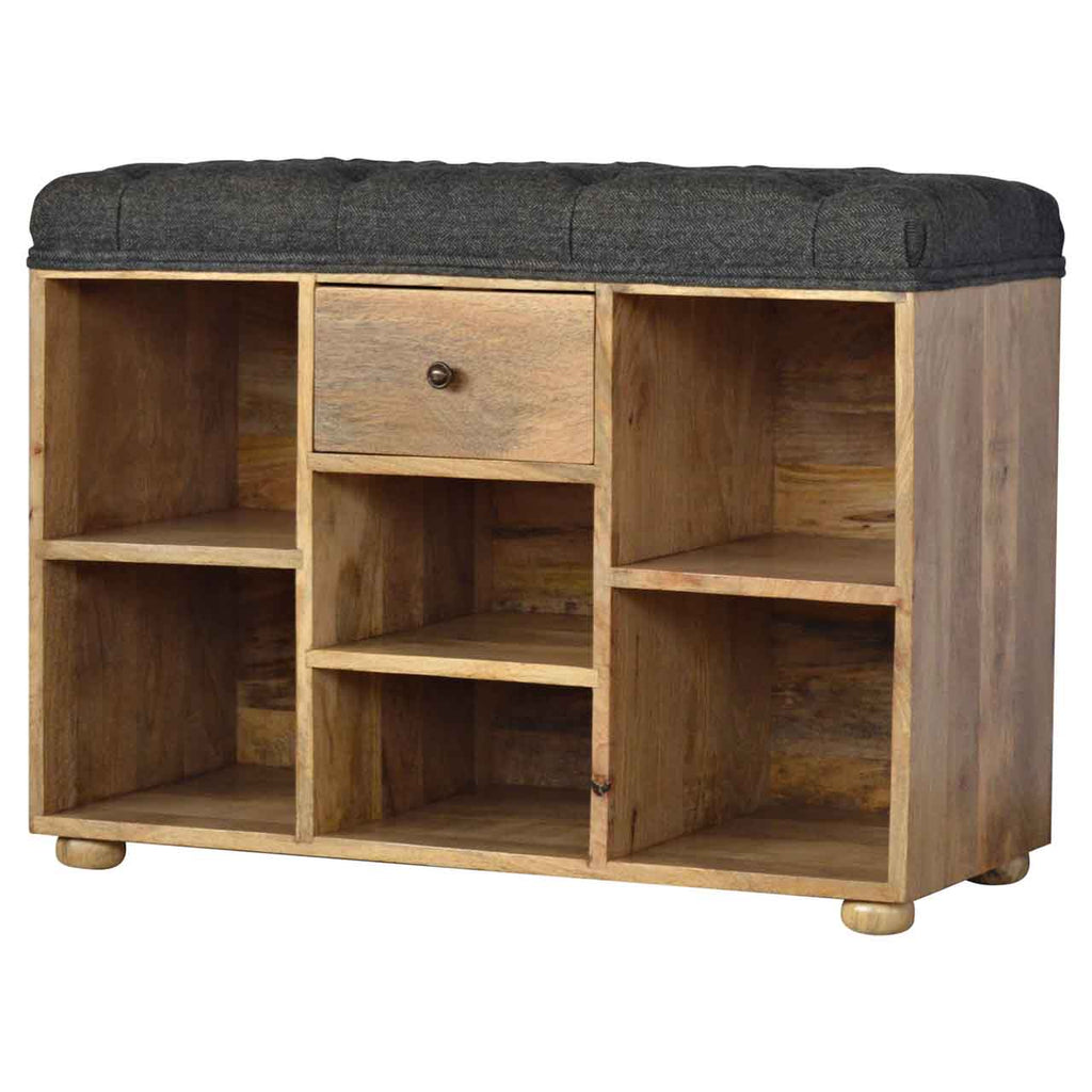 1 Drawer Bench - Black Tweed