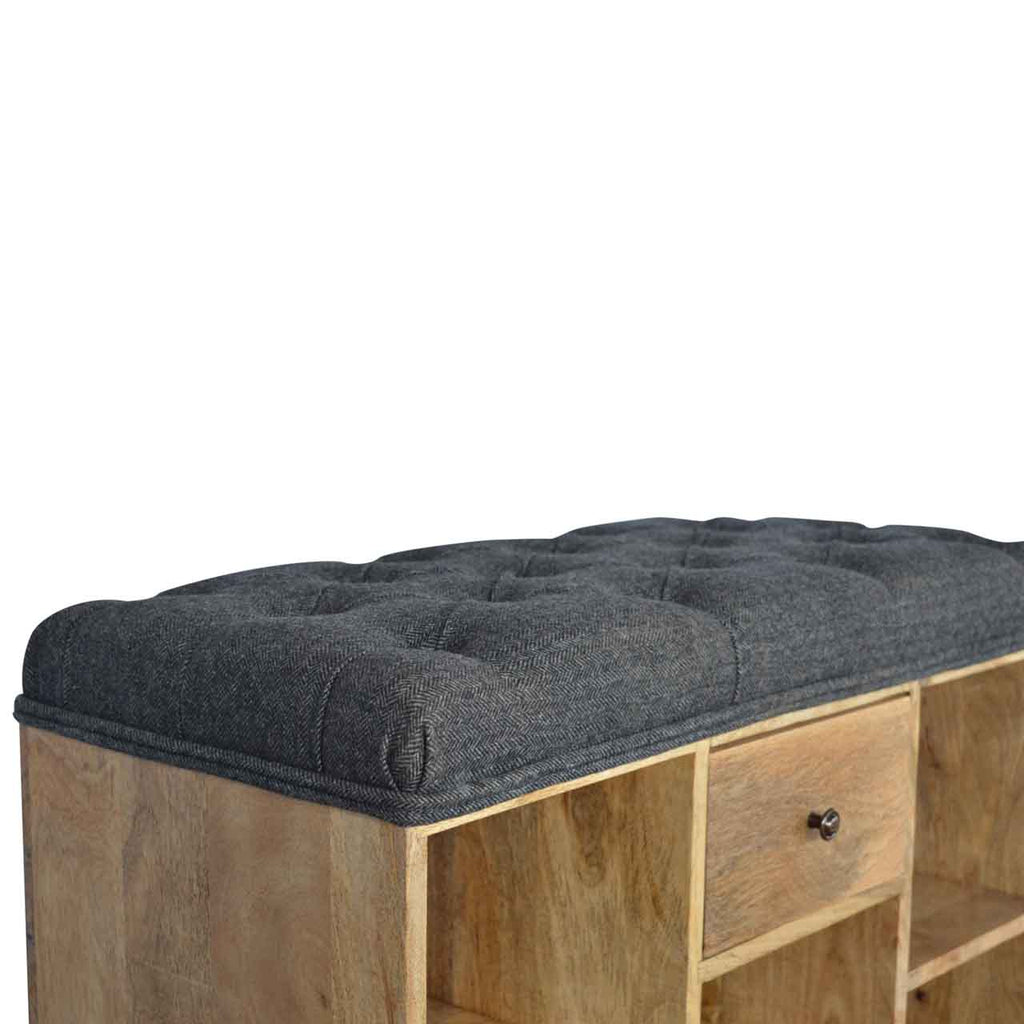 1 Drawer Bench - Black Tweed