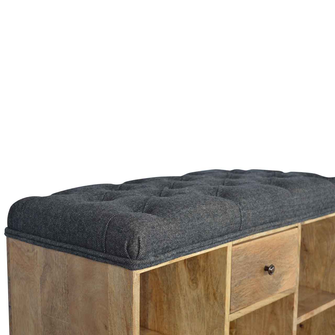 1 Drawer Bench - Black Tweed
