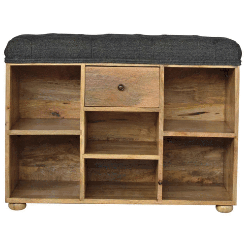 1 Drawer Bench - Black Tweed